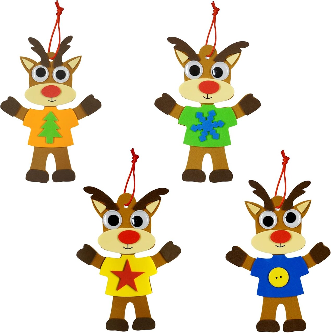 4E's Novelty 12 Pack Foam Christmas Reindeer Ornament Craft for Kids, Self-Adhesive DIY Holiday Craft Kit, Bulk Christmas Crafts for Kids Ages 4-8, 8-12, Toddlers Party Favors & Goodie Bag Fillers